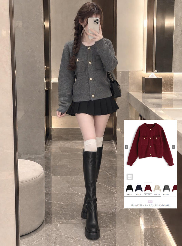Gold-Button Knit Cardigan 金色鈕扣針織開襟衫 [fo2353] 1