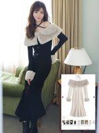 Faux Fur Trim Off-Shoulder Mermaid Knit Dress 仿毛皮拼接露肩魚尾針織連身裙 [ru1850] — 1