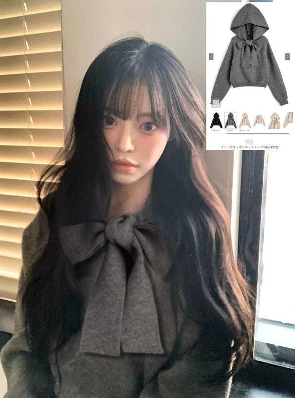 Hooded Ribbon Knit Top 連帽蝴蝶結針織上衣 [an1925] — 1