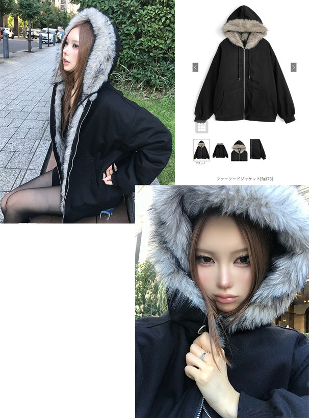 Faux Fur Hooded Padded Jacket 仿毛連帽鋪棉外套 [fu373] — 1