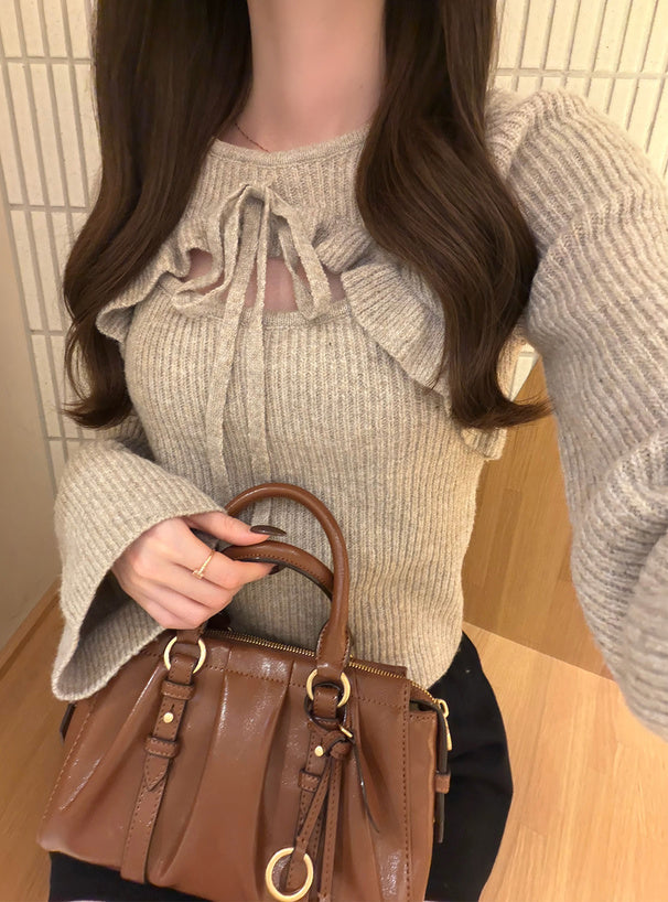 Cutout Ribbon Knit Top 鏤空蝴蝶結針織上衣 [gf111] 1