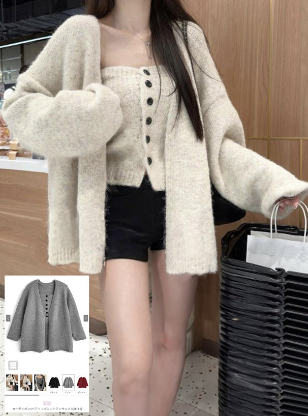 Cardigan and Bandeau Knit Set 針織開襟外套與平口上衣套裝 [lt141] 1