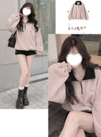 Contrast Half-Zip Fleece Top 撞色半拉鍊刷毛上衣 [pm932] — 1