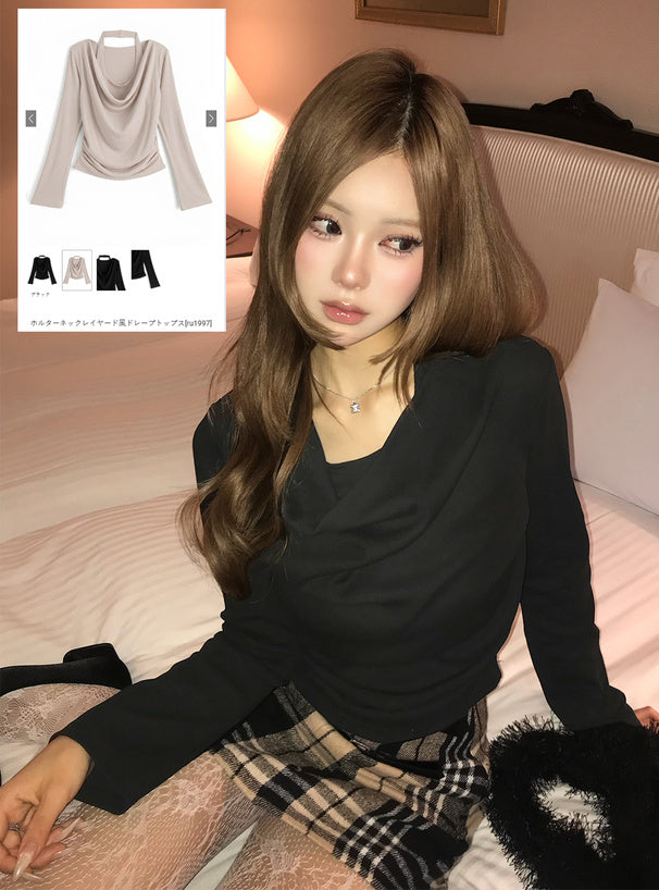 Halter Neck Layered Look Drape Top 掛頸假兩件垂墜上衣 [ru1997] — 1