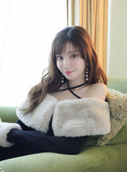 Faux Fur Trim Off-Shoulder Mermaid Knit Dress 仿毛皮拼接露肩魚尾針織連身裙 [ru1850] — 2