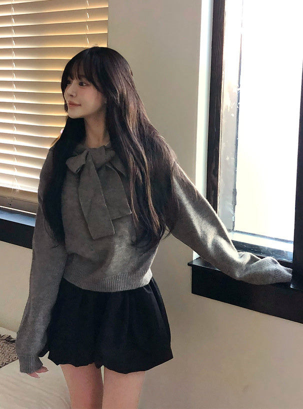 Hooded Ribbon Knit Top 連帽蝴蝶結針織上衣 [an1925] — 2