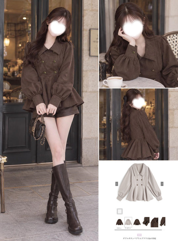 Double Button Peplum Blouse 雙鈕扣荷葉襬襯衫 [cc155b] – 2