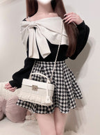 Rhinestone Bow Off-Shoulder Knit Top 水鑽蝴蝶結露肩針織上衣 [dr850a] 2