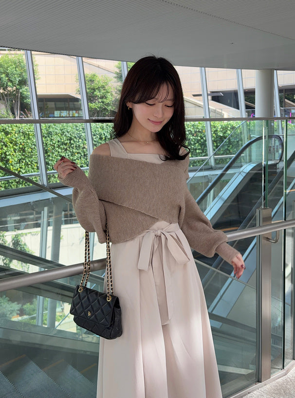 GRL dr883 cross rib knit top and sleeveless flared dress set / 交叉羅紋針織上衣與無袖傘襬洋裝套裝