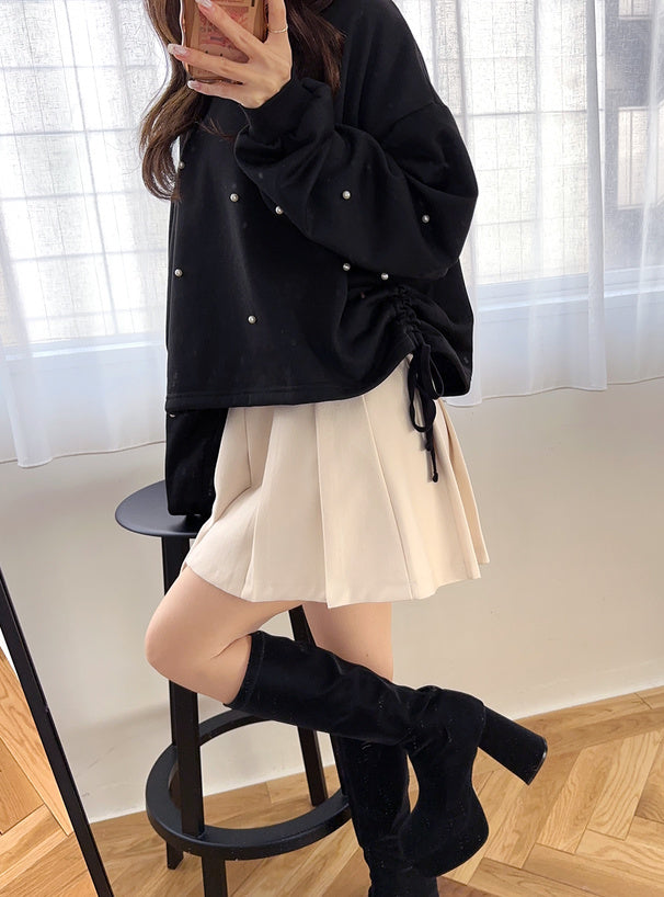 Pearl Detail Side Drawstring Sweatshirt Top 珍珠側抽繩衛衣上衣 [fu75] 2