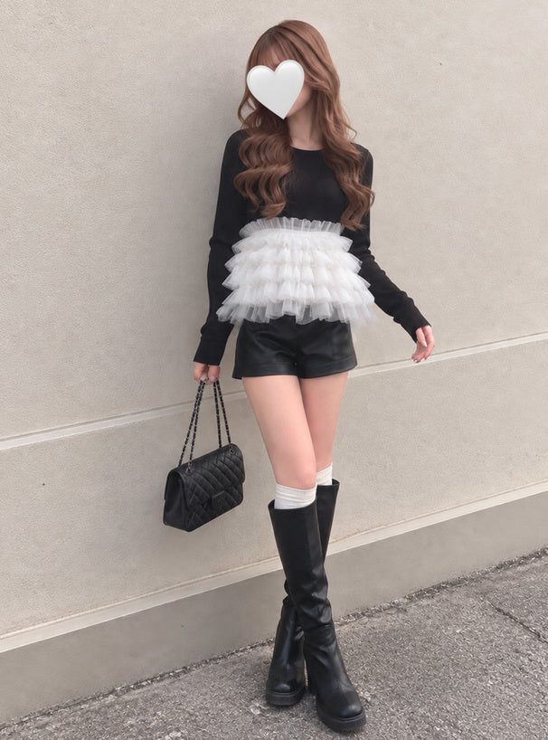 Tulle Peplum Knit Top 薄紗拼接荷葉襬針織上衣 [lt198] – 2