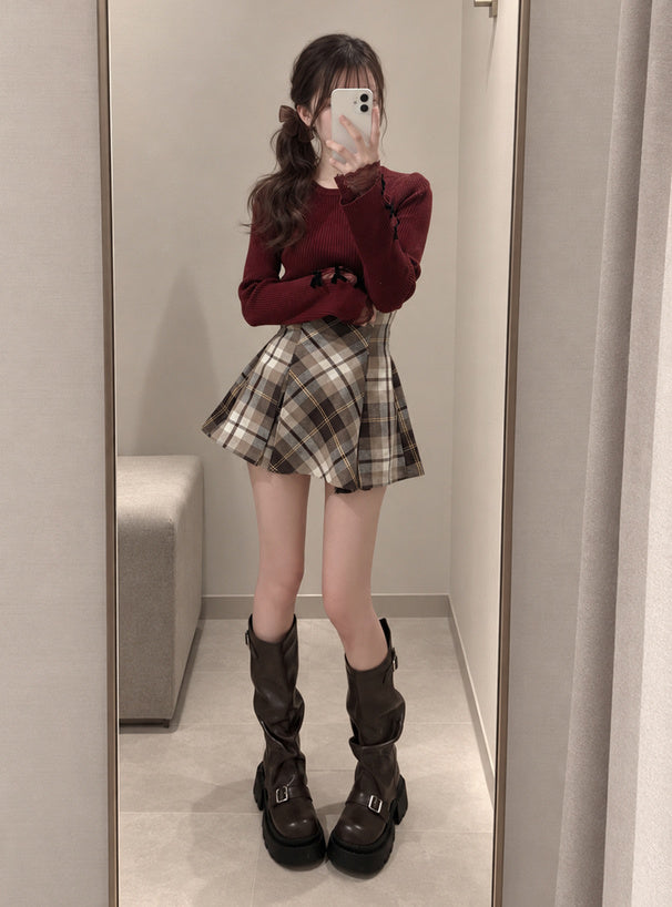 Ribbon Lace Rib Knit Top 蝴蝶結蕾絲羅紋針織上衣 [pm791a] — 2