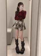 Ribbon Lace Rib Knit Top 蝴蝶結蕾絲羅紋針織上衣 [pm791a] — 2