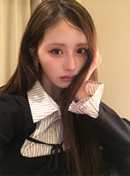 Striped Shirt Layered Ribbon Knit Top 條紋襯衫假兩件蝴蝶結針織上衣 [ru1591] 2