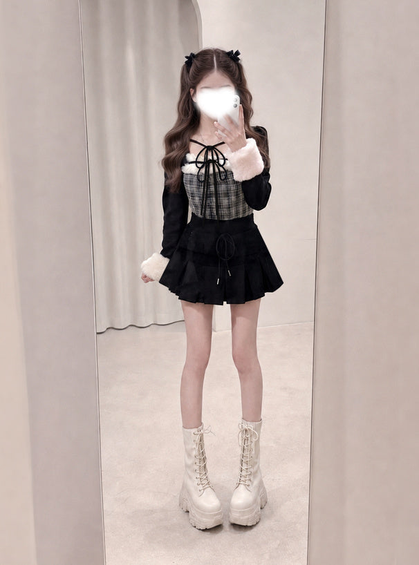 GRL ru1815 layered-look faux-fur trim top — image 2