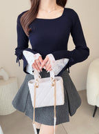 Lace Cuff Bow Square Neck Rib Knit Top ru2003 – image 2