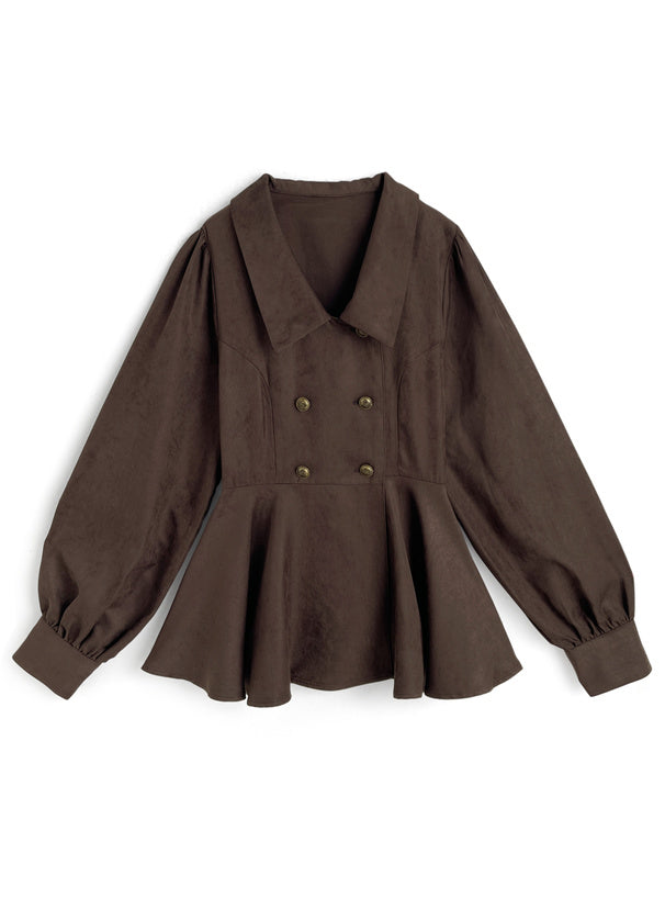 Double Button Peplum Blouse 雙鈕扣荷葉襬襯衫 [cc155b] – 3