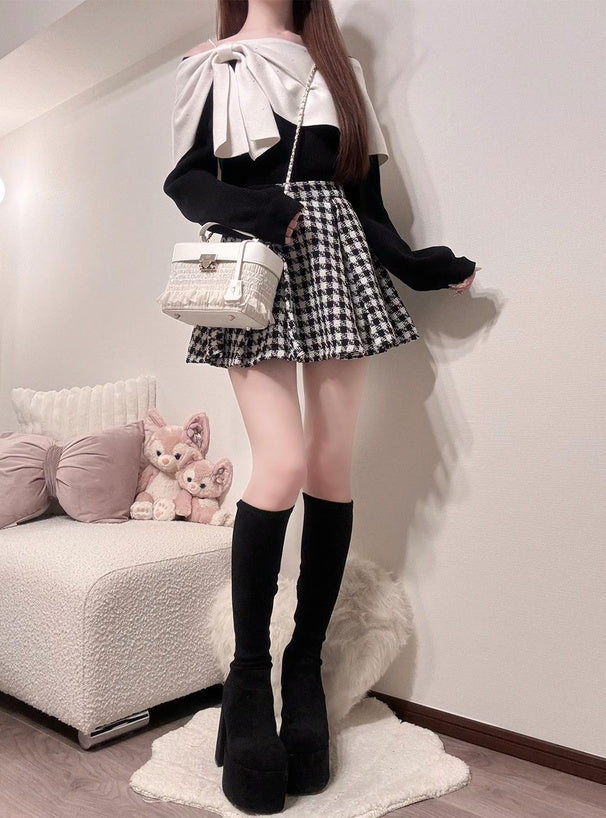 Rhinestone Bow Off-Shoulder Knit Top 水鑽蝴蝶結露肩針織上衣 [dr850a] 3