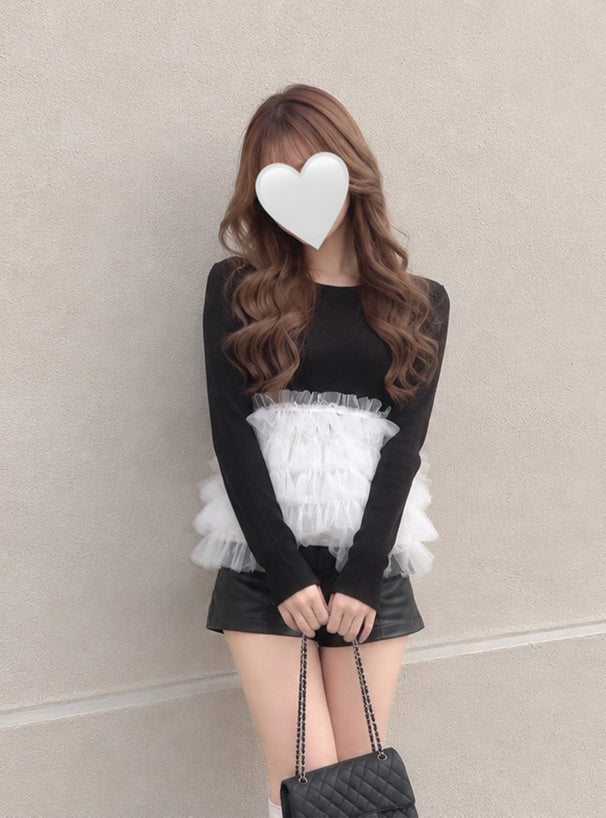 Tulle Peplum Knit Top 薄紗拼接荷葉襬針織上衣 [lt198] – 3
