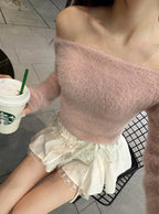 Off Shoulder Shaggy Knit Top 露肩毛絨針織上衣 [th083] — 3