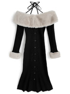 Faux Fur Trim Off-Shoulder Mermaid Knit Dress 仿毛皮拼接露肩魚尾針織連身裙 [ru1850] — 4