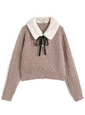GRL cc130 cable knit cardigan with detachable faux fur tippet 附可拆式仿皮草領巾麻花針織開襟衫 — 4