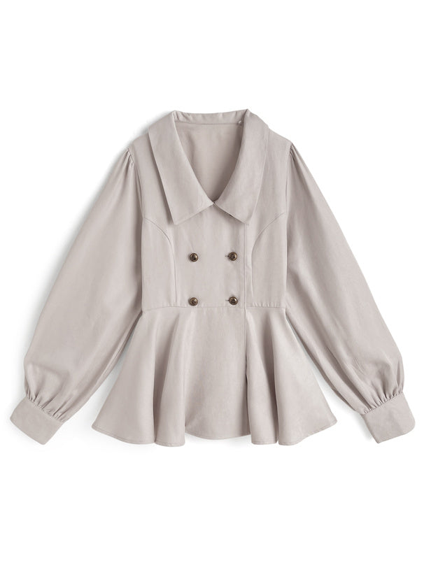 Double Button Peplum Blouse 雙鈕扣荷葉襬襯衫 [cc155b] – 4