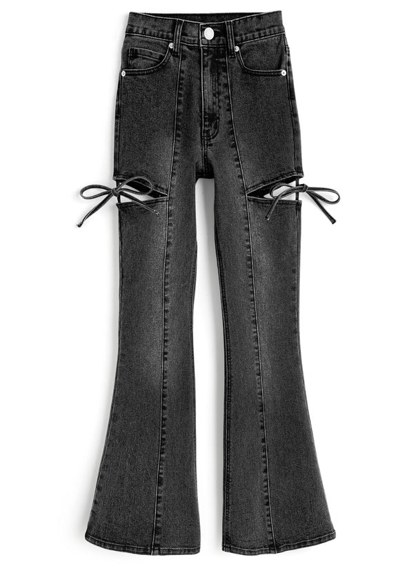 Side Cutout Ribbon Flared Jeans 側鏤空蝴蝶結喇叭牛仔褲 [cu578] 4