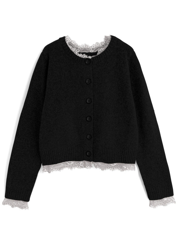 Lace Layered-Look Knit Cardigan 蕾絲假兩件針織開襟衫 [dpk504] 4