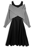 GRL dr883 cross rib knit top and sleeveless flared dress set / 交叉羅紋針織上衣與無袖傘襬洋裝套裝