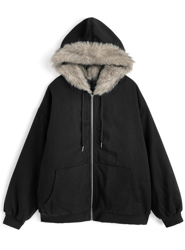 Faux Fur Hooded Padded Jacket 仿毛連帽鋪棉外套 [fu373] — 4