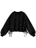 Pearl Detail Side Drawstring Sweatshirt Top 珍珠側抽繩衛衣上衣 [fu75] 4