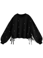 Pearl Detail Side Drawstring Sweatshirt Top 珍珠側抽繩衛衣上衣 [fu75] 4