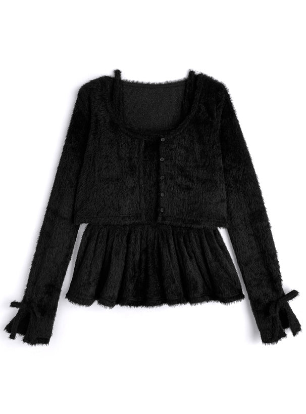 GRL gn637 Shaggy Frill Camisole & Cardigan Set 毛絨荷葉襬吊帶背心與開襟衫套裝 — 4