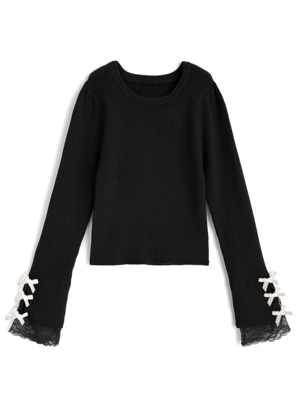 Ribbon Lace Rib Knit Top 蝴蝶結蕾絲羅紋針織上衣 [pm791a] — 4