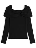 pm830 Bow and Rhinestone Off-Shoulder Rib Knit Top 蝴蝶結水鑽露肩羅紋針織上衣 — 4