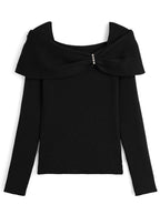 pm830 Bow and Rhinestone Off-Shoulder Rib Knit Top 蝴蝶結水鑽露肩羅紋針織上衣 — 4