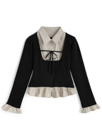 Striped Shirt Layered Ribbon Knit Top 條紋襯衫假兩件蝴蝶結針織上衣 [ru1591] 4