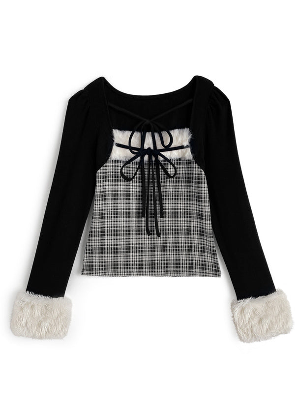 GRL ru1815 layered-look faux-fur trim top — image 4