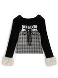 GRL ru1815 layered-look faux-fur trim top — image 4
