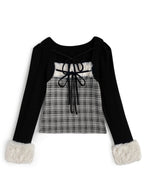 GRL ru1815 layered-look faux-fur trim top — image 4