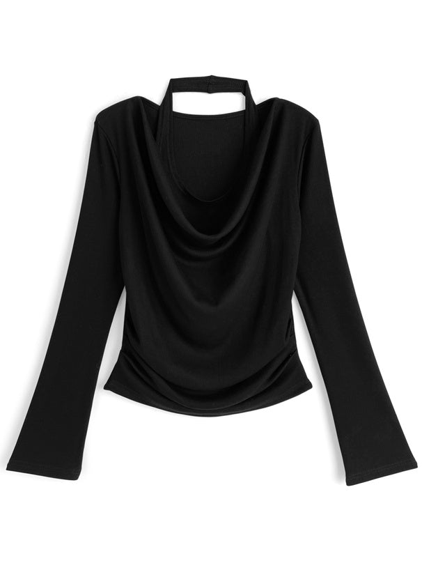Halter Neck Layered Look Drape Top 掛頸假兩件垂墜上衣 [ru1997] — 4