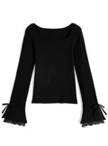 Lace Cuff Bow Square Neck Rib Knit Top ru2003 – image 4