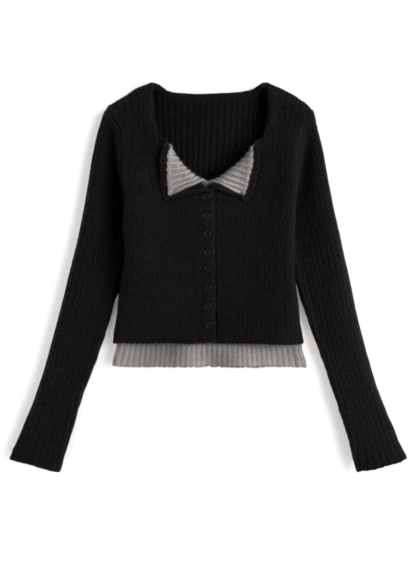 Contrast Double Collar Rib Knit Top 撞色雙層領羅紋針織上衣 [th074] — image 4