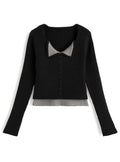 Contrast Double Collar Rib Knit Top 撞色雙層領羅紋針織上衣 [th074] — image 4