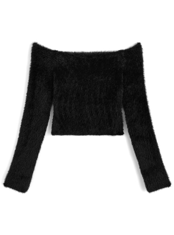 Off Shoulder Shaggy Knit Top 露肩毛絨針織上衣 [th083] — 4