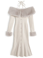 Faux Fur Trim Off-Shoulder Mermaid Knit Dress 仿毛皮拼接露肩魚尾針織連身裙 [ru1850] — 5