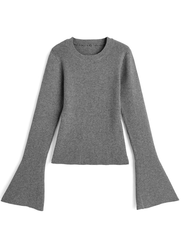 Ribbed Flare Sleeve Knit Top 羅紋喇叭袖針織上衣 [ai249] – image 5