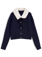 GRL cc130 cable knit cardigan with detachable faux fur tippet 附可拆式仿皮草領巾麻花針織開襟衫 — 5