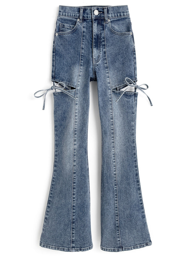 Side Cutout Ribbon Flared Jeans 側鏤空蝴蝶結喇叭牛仔褲 [cu578] 5
